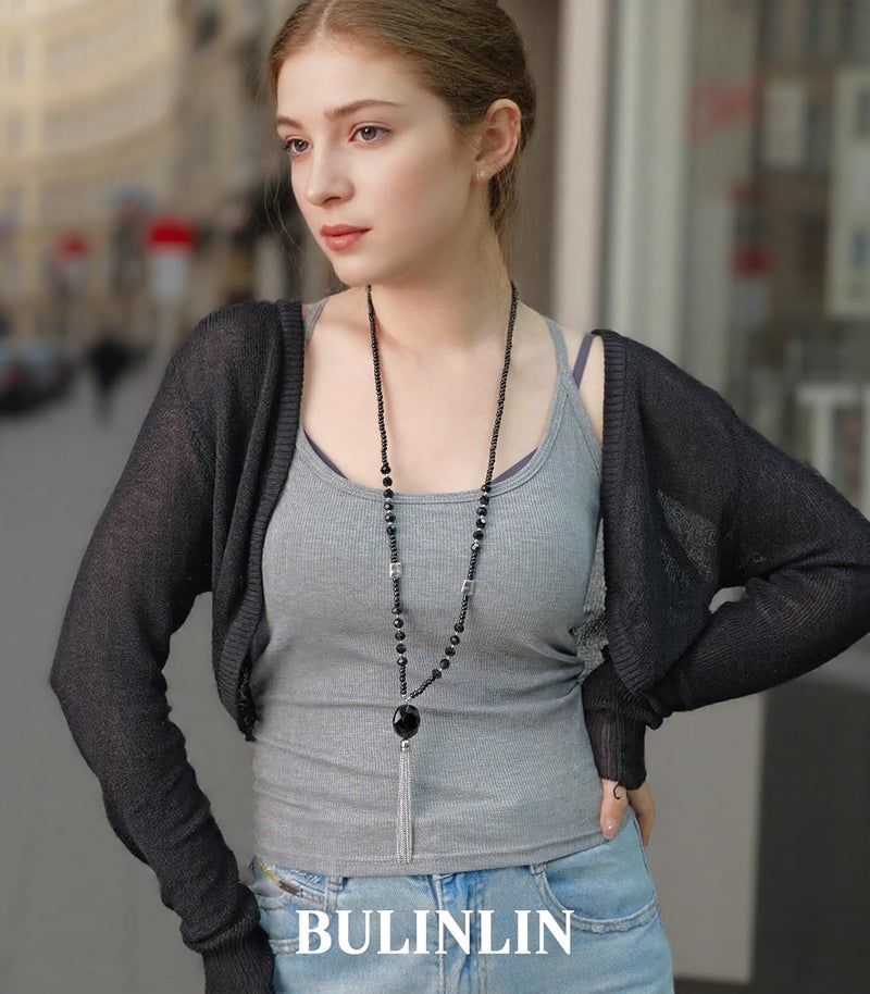 BULINLIN Boho Beaded Long Necklaces for Women Chunky Bead Pendant Necklace with Crystal Tassel Costume Jewelry Gifts for Her - Image 3